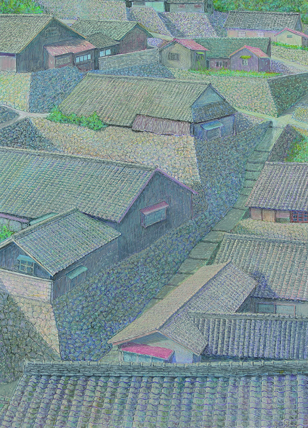 2022年4月　第70回記念 光陽展　　谷 幸子　（ﾀﾆ ﾕｷｺ）　石垣の民家　（水）　変50